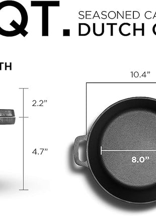 COMMERCIAL CHEF 5-Quart Cast Iron Dutch Oven with Skillet Lid