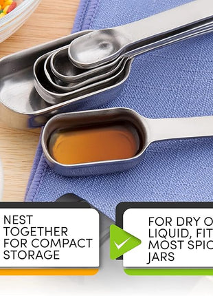 Spring Chef Stainless Steel Measuring Spoons Set of 7 with Leveler, Rectangular Metal Teaspoon & Tablespoon Measuring Spoons for Dry & Liquid Ingredients - Nesting Kitchen Gadgets For Baking & Cooking