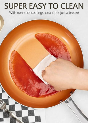 MICHELANGELO Frying Pan with Lid, Nonstick 8 Inch Frying Pan with Ceramic Titanium Coating, Copper Fry Pan with Lid, Small Fry Pan 8 Inch, Nonstick Fry Pans