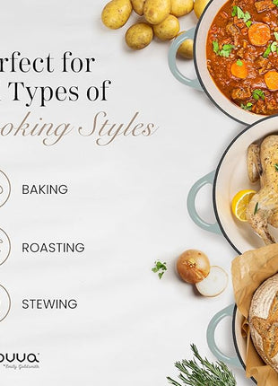 Nuovva Enamelled Cast Iron Dutch Oven Pot with Lid 6.4 Quart Non Stick Casserole Pot – Heavy Duty & Oven Safe up to 500° F for Bread Baking, Braising, Stews, Roasting – 28cm Sea Salt