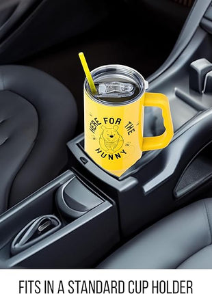 Silver Buffalo Disney Winnie the Pooh Here for the Hunny Stainless Steel Tumbler with Handle and Straw, Fits in Standard Cup Holder, 40 Ounces