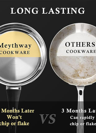 Meythway 𝐔𝐏𝐆𝐑𝐀𝐃𝐄 Stainless Steel Pots and Pans Set Non Toxic, 6PCs Kitchen Cookware Sets with Stay-Cool Handles, Non-Stick, Dishwasher Safe&Compatible with All Stovetops(Gas,Electric&Induction)