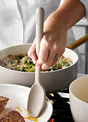 GreenPan Silicone Ultimate Spoon, Mixing Stirring Serving Cooking Kitchen Utensil, Flexible Rubber Nonstick Cookware, Rigid Steel Core, Heat-Resistant, Anti-Slip Handle BPA-Free Dishwasher Safe, Taupe