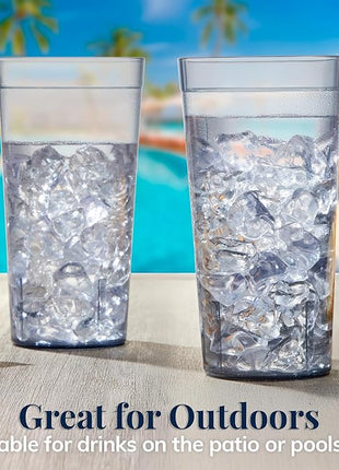 US Acrylic Cafe Plastic Reusable Tumblers (Set of 16) 20-ounce Water Cups in Grey | Value Set of Restaurant Style Drinking Glasses, Stackable, BPA-free, Made in the USA | Top-rack Dishwasher Safe