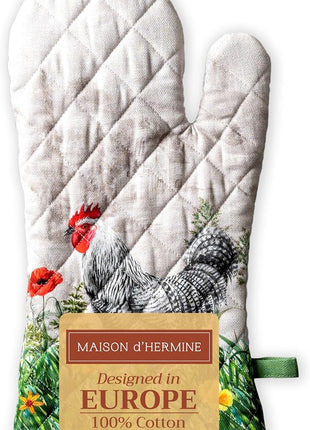 Maison d' Hermine Oven Gloves 100% Cotton Oven Mitt 7" x 13" with Loop Heat Resistant, BBQ, Cooking Gloves, Baking, Grilling, Kitchen, Handling Hot Pans Spring/Summer (Pack of 1, Basse Cour)