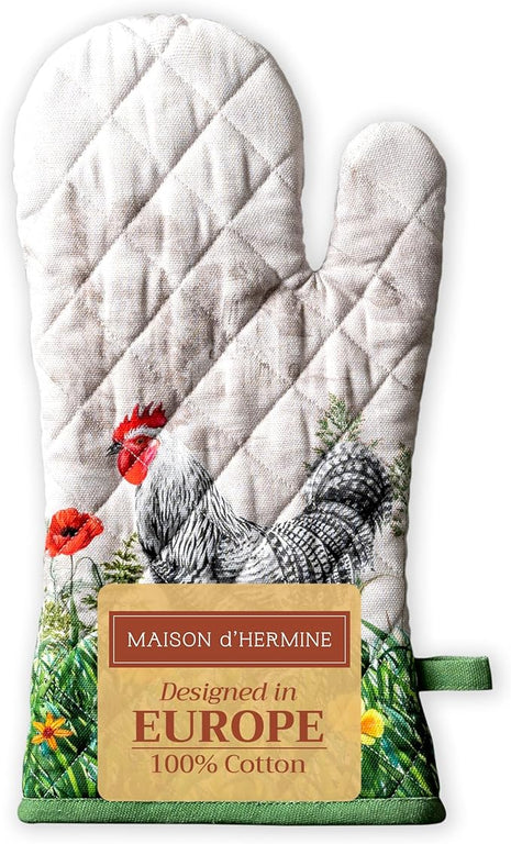 Maison d' Hermine Oven Gloves 100% Cotton Oven Mitt 7" x 13" with Loop Heat Resistant, BBQ, Cooking Gloves, Baking, Grilling, Kitchen, Handling Hot Pans Spring/Summer (Pack of 1, Basse Cour)