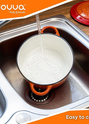 Cast Iron Pot with Lid – Non-Stick Ovenproof Enamelled Casserole Pot, Oven Safe up to 500° F – Sturdy Dutch Oven Cookware – Orange, 5-Quart, 24cm – by Nuovva