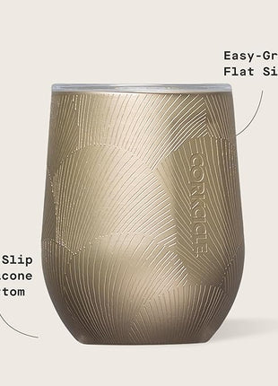 Corkcicle Stemless Wine Tumbler - Keeps Drinks Cold for 6 Hours - Triple-Insulated Stainless Steel - Non-Slip Base - Summer Drinkware Gift - Keeps Drinks Ice Cold - 12 oz - Champagne Dreams