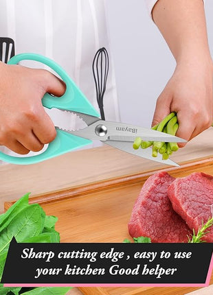 iBayam Kitchen Scissors - All Purpose Heavy Duty Meat Scissors, Poultry Shears, Dishwasher Safe, Stainless Steel, 2-Pack, Pastel Pink, Mint Blue