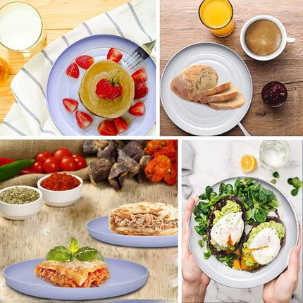 6 PACK 6 Inches wheat straw plates, Unbreakable Deep Dinner Plates, Plastic Plates Reusable, Assorted Colors Dinnerware Sets, Microwave & Dishwasher Safe, Healthy for Kids & Adult
