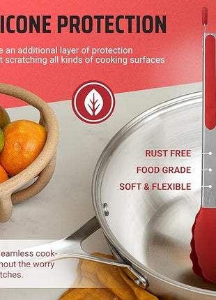 Kaluns Kitchen Tongs for Cooking Grilling Set of 4, BBQ Grill Tongs With Silicone Tip Stainless Steel Heat Resistant, Non-stick Pull Lock, Incl 7, 9, 12 Inch Tong Plus a Silicone Spatula