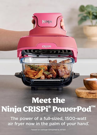 Ninja | Air Fryer | Crispi 4-in-1 Portable Cooking System | 4QT & 6 Cup Glass Containers, Crisper Plates & Storage Lids Included | Microwave, Freezer & Dishwasher Safe | Cherry Crush | FN101DR