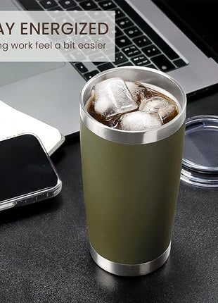 MEWAY 20oz Tumbler Cup Double Wall Vacuum Insulated Travel Mug Bulk, Stainless Steel Tumblers with Lid and Straw, Durable Powder Coated Coffee Cups for Cold & Hot Drinks (Army Green, 1)