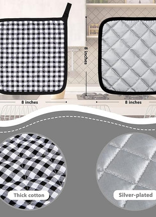 Joyhalo 4 Pack Pot Holders for Kitchen,Cotton Oven Holder with Great Heat Resistance,Non Slip Hot Pads for Kitchen Clearance,Black Buffalo Plaid