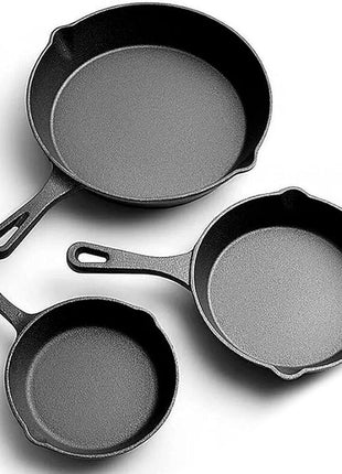 Jim Beam HEA Set of 3 Pre Seasoned Cast Iron Skillets with Even Distribution and Heat Retention-6" 8" 10", 10'', Black,JB0195