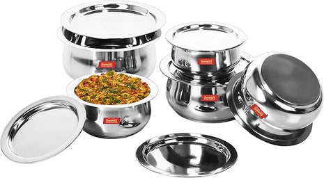 Sumeet 5 Pcs Stainless Steel Induction & Gas Stove Friendly Belly Shape Container Set/Tope/Cookware Set With Lids Size No.10 & No.14