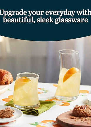 Libbey Swerve Drinking Glasses Set of 16, Dishwasher Safe, Chip Resistant Everyday Drinking Glasses, Fun and Edgy Set of Glasses for Special Events