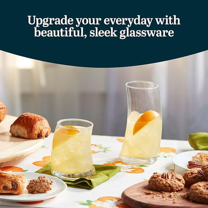 Libbey Swerve Drinking Glasses Set of 16, Dishwasher Safe, Chip Resistant Everyday Drinking Glasses, Fun and Edgy Set of Glasses for Special Events