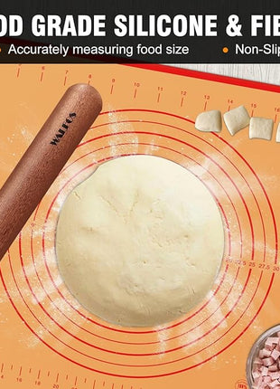 Walfos Mini Rolling Pin Set - Small Natural Wooden Rolling Pins (8inch) With Non-stick Silicone Fiber Baking Mat, Baking Dough Roller for Pizza, Pie, Pasta, Bread, Pastry