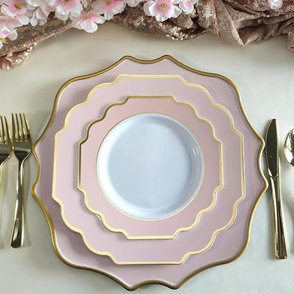 " OCCASIONS " 120 Plates Pack,(60 Guests) Heavyweight Premium Wedding Party Disposable Plastic Plates Set -60 x 10.5'' Dinner + 60 x 8'' Salad/Dessert(Imperial in Blush & Gold)