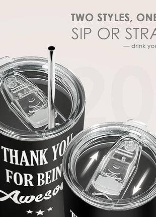 SANDJEST Thank You for Being Awesome Tumbler Gift Set - Birthday, Christmas, Appreciation Inspirational Gifts for Women, Men, Coworkers - 20oz Stainless Steel Insulated Coffee Travel Mug