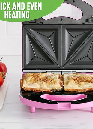 GreenLife Electric Waffle Sandwich Maker, Toaster, Panini Press with Healthy Ceramic Nonstick Plates, Perfect for Tuna Melts, Crispy Rice, Grilled Cheese, LED Indicator Light, PFAS-Free, Pink