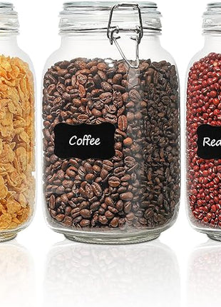 ComSaf Airtight Glass Canister Set of 3 with Lids 51oz Clear Food Storage Jars Square, Kitchen & Pantry Organization Food Storage Container for Canning, Sugar, Flour, Pasta, Candy, Cereal, Coffee