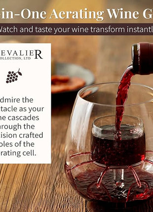 Stemless Aerating Wine Glasses (Set of 2) by Chevalier Collection – Patented Wine Glasses with Built In Aerator