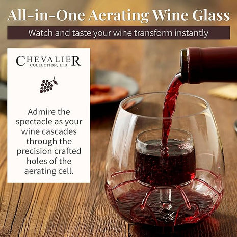 Stemless Aerating Wine Glasses (Set of 2) by Chevalier Collection – Patented Wine Glasses with Built In Aerator