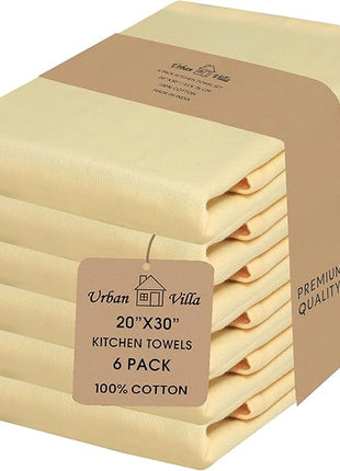 Urban Villa Kitchen Towels Solid Light Yellow Towels Set of 6 20" X30” 100% Cotton Highly Absorbent Quick Drying Dish Cloths & Dish Towels Thanksgiving Fall Tea Towels with Hanging Loop Towels