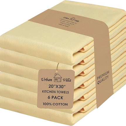 Urban Villa Kitchen Towels Solid Light Yellow Towels Set of 6 20" X30” 100% Cotton Highly Absorbent Quick Drying Dish Cloths & Dish Towels Thanksgiving Fall Tea Towels with Hanging Loop Towels