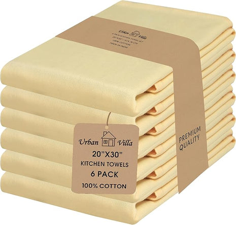 Urban Villa Kitchen Towels Solid Light Yellow Towels Set of 6 20" X30” 100% Cotton Highly Absorbent Quick Drying Dish Cloths & Dish Towels Thanksgiving Fall Tea Towels with Hanging Loop Towels