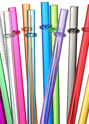 24 PCS, Reusable Straws with 4 Brushes, 10.5" Long Tritan Hard Plastic Straws, 12 Colors Translucent Replacement Drinking for 16OZ-32 OZ Tumblers, Cups, Jars, Stanley, YETI, Starbucks, BPA Free