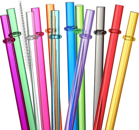 24 PCS, Reusable Straws with 4 Brushes, 10.5" Long Tritan Hard Plastic Straws, 12 Colors Translucent Replacement Drinking for 16OZ-32 OZ Tumblers, Cups, Jars, Stanley, YETI, Starbucks, BPA Free