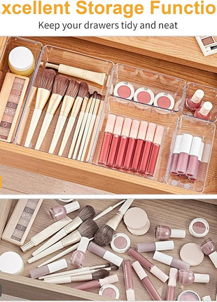 SMARTAKE 22-Piece Drawer Organizer with Non-Slip Silicone Pads, 5-Size Clear Desk Drawer Organizer Trays Storage Tray for Makeup, Jewelries, Utensils in Bedroom Dresser, Office and Kitchen, Clear