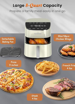 Nuwave Brio Plus Air Fryer 8 Qt, New & Improved, PFAS-FREE, 7 Digital One-Touch Cook Functions that AIR FRY, BAKE, ROAST, DEHYDRATE, TOAST, REHEAT, PREHEAT, 150 Presets, 50°F~400°F (Cream)