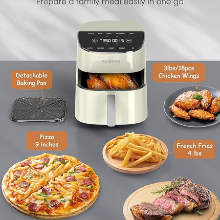 Nuwave Brio Plus Air Fryer 8 Qt, New & Improved, PFAS-FREE, 7 Digital One-Touch Cook Functions that AIR FRY, BAKE, ROAST, DEHYDRATE, TOAST, REHEAT, PREHEAT, 150 Presets, 50°F~400°F (Cream)