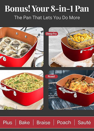 Gotham Steel 20 Pc Pots and Pans Set Nonstick Cookware + Bakeware Set, Complete Ceramic for Kitchen, Non Stick with Lids, Dishwasher / Oven Safe, Toxic - Red