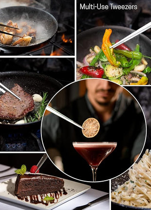 8.5 Inch Kitchen Tweezers Fine Tweezer Tongs, MSY BIGSUNNY Stainless Steel Food Tweezers Multi-function Precision Serrated Tips Cooking Tongs Kitchen Serving Tong