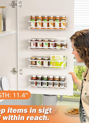 Spice Rack wall mounted 2 Pack, Space-Saving Spice Organizer for Spice Jars and Seasonings,Screw or Adhesive Hanging Spice Rack Organizer for Your Kitchen Cabinet,or Pantry Door,White