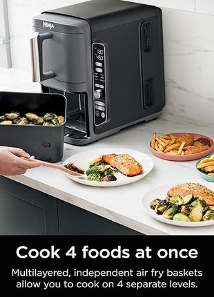 Ninja Air Fryer, 10QT DoubleStack XL 2-Basket, Compact Design, Cooks 5lb Whole Chicken, Feeds Up to 8 People, 6-in-1 Air Fryer, Roast, Bake & More, Easy to Clean, Dishwasher Safe Parts, Grey, SL401