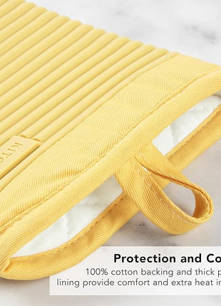 KITCHENAID Ribbed Soft Silicone Oven Mitt 2-Pack Set, 7.5"x13", Butter Yellow