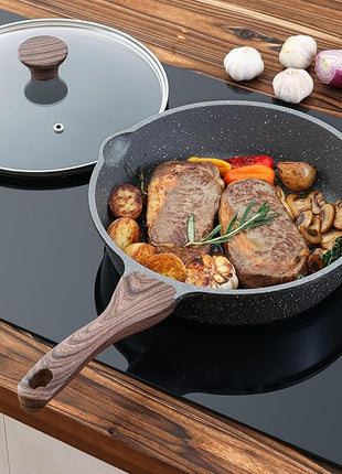 SENSARTE Nonstick Skillet, Deep Frying Pan 10/11/12-inch, Saute Pan with Lid, Stay-cool Handle, Healthy Stone Cookware Cooking Pan, Induction Compatible (10-Inch/3.5QT)