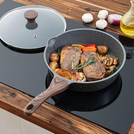 SENSARTE Nonstick Skillet, Deep Frying Pan 10/11/12-inch, Saute Pan with Lid, Stay-cool Handle, Healthy Stone Cookware Cooking Pan, Induction Compatible (10-Inch/3.5QT)