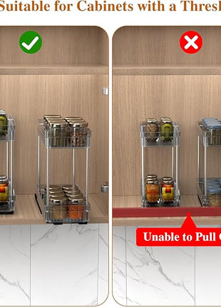2 Pack Pull Out Spice Rack Organizer for Cabinet, 2 Tier Slide Out Spice Racks Organizer, Spice Cabinet Organizers, Cabinet Size Need:12'' High x 11'' Deep x 5'' Wide, Clear Acrylic