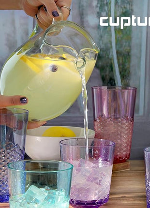 Cupture Diamond Plastic Tumblers BPA Free, 24 oz / 14 oz, 8-Pack (Assorted Colors)