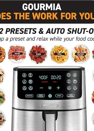 Gourmia Air Fryer Oven Digital Display 8 Quart Large AirFryer Cooker 12 Touch Cooking Presets, XL Air Fryer Basket 1700w Power Multifunction GAF838 Black and stainless steel air fryer
