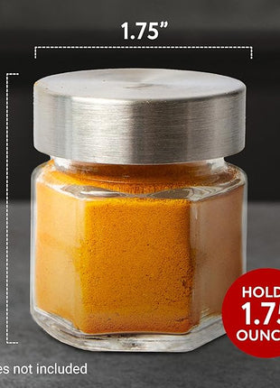 IMPRESA Hexagon Magnetic Spice Jars - Pack of 15-1.74 Oz Strong Magnetic Seasoning Containers - Space-Saving Honeycomb Spice Jars - Airtight Glass Storage Containers with Steel Lids