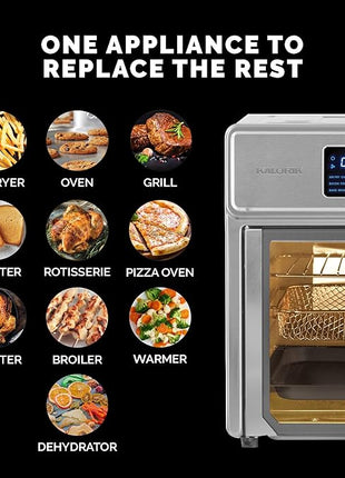 Kalorik MAXX Air Fryer Oven, 26 Quart 10-in-1 Countertop Toaster Oven & Air Fryer Combo - Fry, Bake, Roast, Rotisserie, & More, Large Glass French Doors & 9 Accessories, 1700-Watts, Stainless Steel