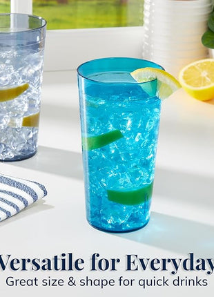 US Acrylic Cafe Plastic Reusable Tumblers (Set of 16) 20-ounce Water Cups Coastal Colors | Restaurant Style Drinking Glasses Value Set, Stackable, BPA-free, Made in the USA | Top-rack Dishwasher Safe